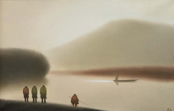 Čamci na Tisi – Zdravko Mandić, Ulje na platnu (61 x 41), 2000. godina