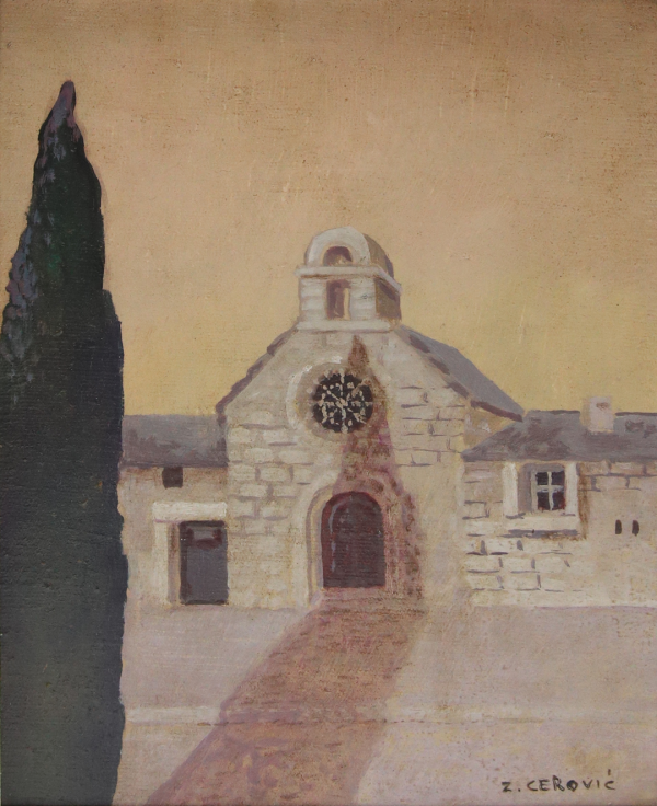 Crkva u primorju – Zorka Cerović, Ulje na platnu (20 x 25), 1990. godina