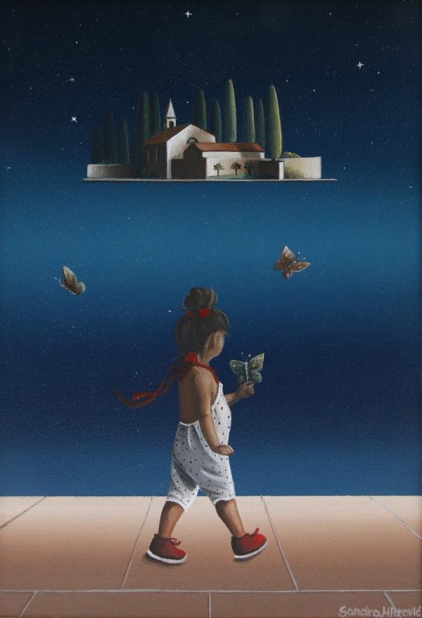 Devojčica i leptir – Sandra Mitrović, Ulje na platnu (30 x 20), 2024. godina