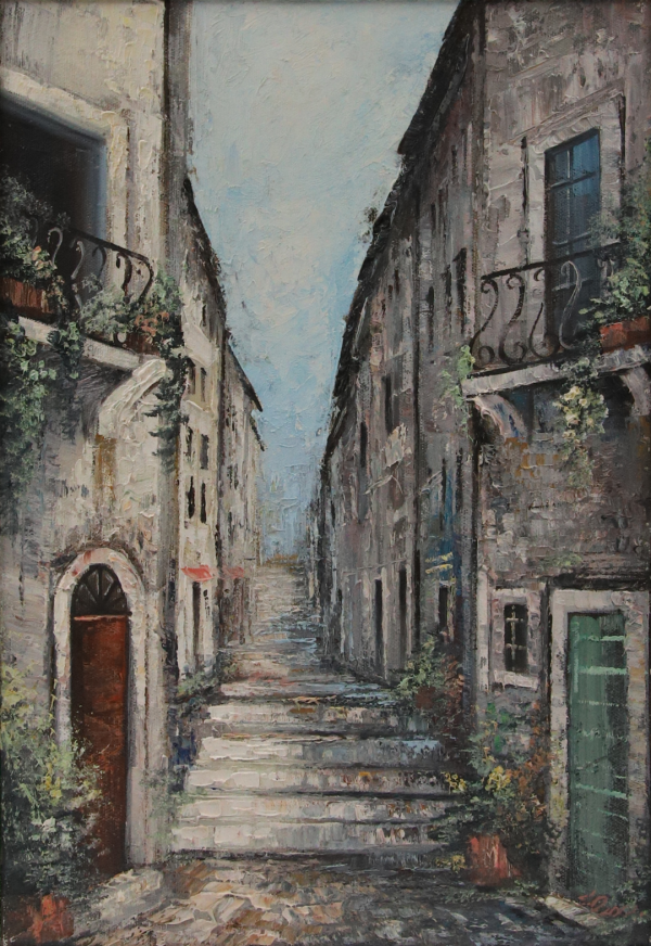 Primorske stepenice – Velkov, Ulje na platnu (30 x45), 1990. godina