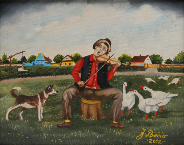 Violinista u pejzažu – Jan Bacur, Ulje na platnu (26 x 21), 2012. godina