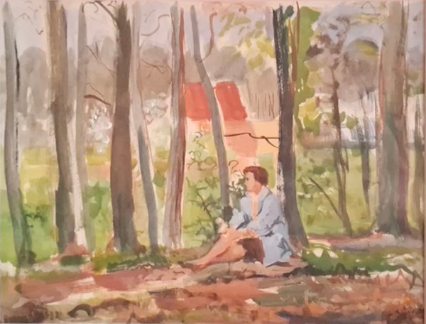 Dama u šumi – Bela Pavlović, Akvarel (32 x 25), 1920. godina