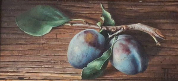 Šljive – Jovica Tomasević, Ulje na šperu (12 x 28), 2014. godina
